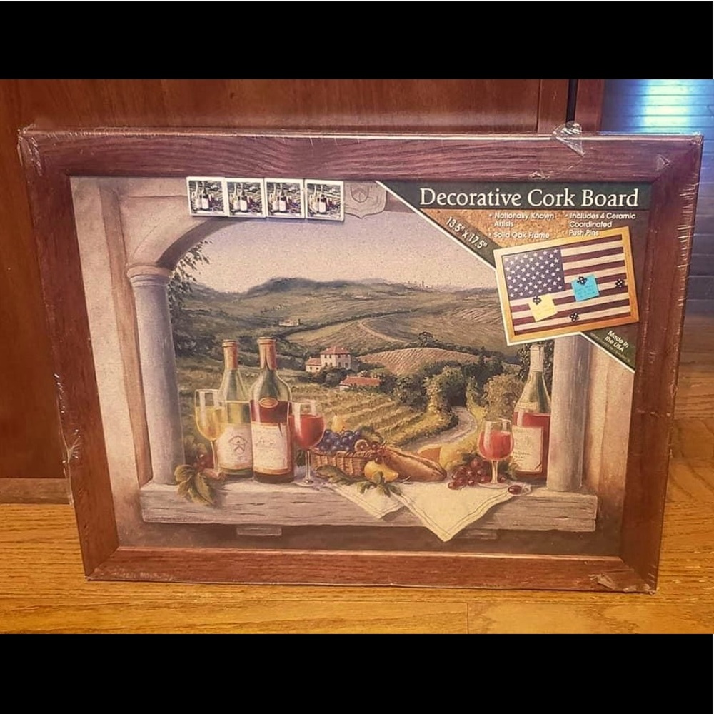 NEW decorative corkboard w/4 pushpins
